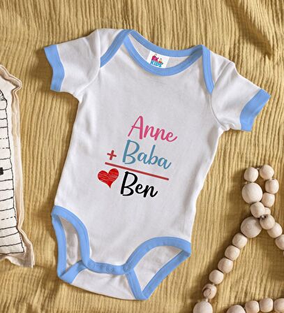 BK Kids Anne Baba Tasarımlı Mavi Bebek Body Zıbın-1