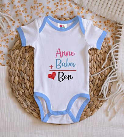 BK Kids Anne Baba Tasarımlı Mavi Bebek Body Zıbın-1