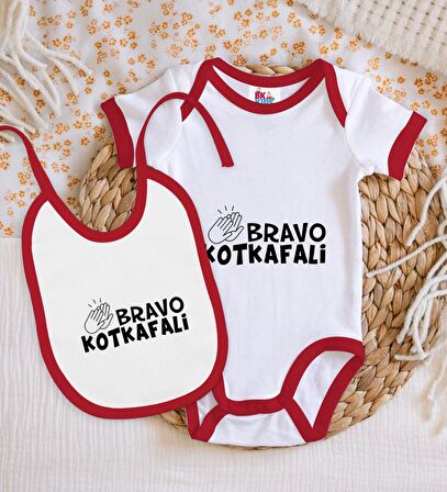 BK Kids Bravo Kotkafali Tasarımlı Kırmızı Bebek Body Zıbın ve Mama Önlüğü Hediye Seti-1