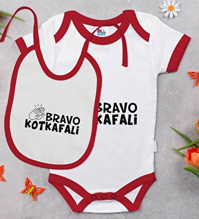 BK Kids Bravo Kotkafali Tasarımlı Kırmızı Bebek Body Zıbın ve Mama Önlüğü Hediye Seti-1