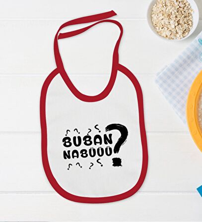 BK Kids Buban Nabüüü Tasarımlı Kırmızı Bebek Body Zıbın ve Mama Önlüğü Hediye Seti-1