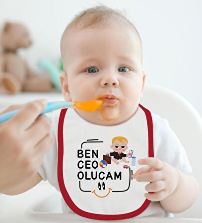 BK Kids Ceo Olucam Tasarımlı Kırmızı Bebek Body Zıbın ve Mama Önlüğü Hediye Seti-1