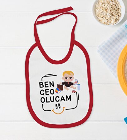 BK Kids Ceo Olucam Tasarımlı Kırmızı Bebek Body Zıbın ve Mama Önlüğü Hediye Seti-1