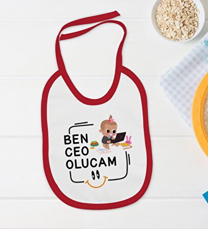 BK Kids Ceo Olucam Tasarımlı Kırmızı Bebek Body Zıbın ve Mama Önlüğü Hediye Seti-2