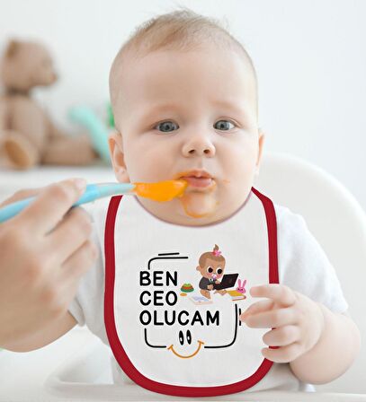 BK Kids Ceo Olucam Tasarımlı Kırmızı Bebek Body Zıbın ve Mama Önlüğü Hediye Seti-2