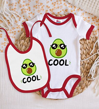 BK Kids Cool Tasarımlı Kırmızı Bebek Body Zıbın ve Mama Önlüğü Hediye Seti-1