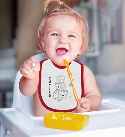 BK Kids Cuties Tasarımlı Kırmızı Bebek Body Zıbın ve Mama Önlüğü Hediye Seti-1