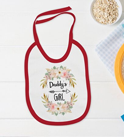 BK Kids Daddy's Girl Tasarımlı Kırmızı Bebek Body Zıbın ve Mama Önlüğü Hediye Seti-1