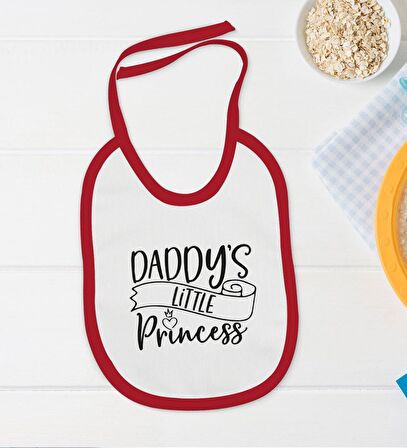 BK Kids Daddy's Little Princess Tasarımlı Kırmızı Bebek Body Zıbın ve Mama Önlüğü Hediye Seti-1