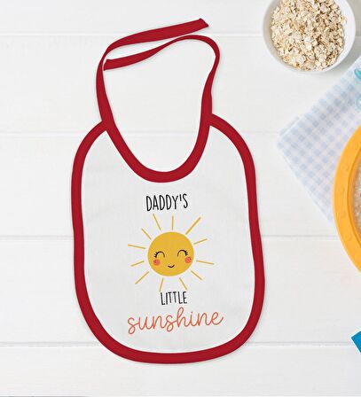 BK Kids Daddy's Little Sunshine Tasarımlı Kırmızı Bebek Body Zıbın ve Mama Önlüğü Hediye Seti-1