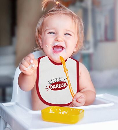 BK Kids Darluk Tasarımlı Kırmızı Bebek Body Zıbın ve Mama Önlüğü Hediye Seti-1