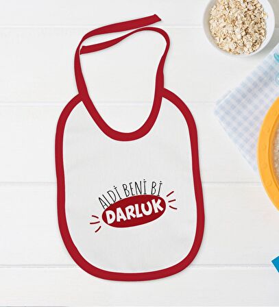 BK Kids Darluk Tasarımlı Kırmızı Bebek Body Zıbın ve Mama Önlüğü Hediye Seti-1