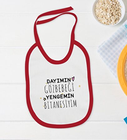 BK Kids Dayımın Göz Bebeği Tasarımlı Kırmızı Bebek Body Zıbın ve Mama Önlüğü Hediye Seti-1