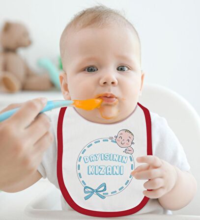 BK Kids Dayısının Kızanı Tasarımlı Kırmızı Bebek Body Zıbın ve Mama Önlüğü Hediye Seti-1