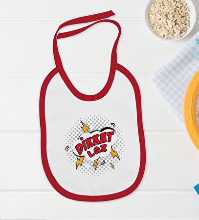 BK Kids Dikkat Laz Tasarımlı Kırmızı Bebek Body Zıbın ve Mama Önlüğü Hediye Seti-1