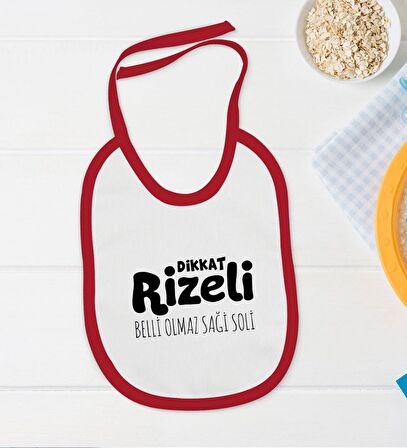 BK Kids Dikkat Rizeli Tasarımlı Kırmızı Bebek Body Zıbın ve Mama Önlüğü Hediye Seti-1