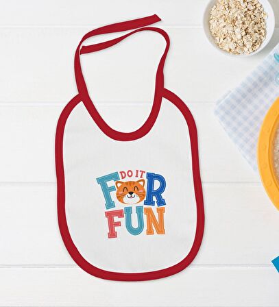 BK Kids Do It For Fun Tasarımlı Kırmızı Bebek Body Zıbın ve Mama Önlüğü Hediye Seti-1