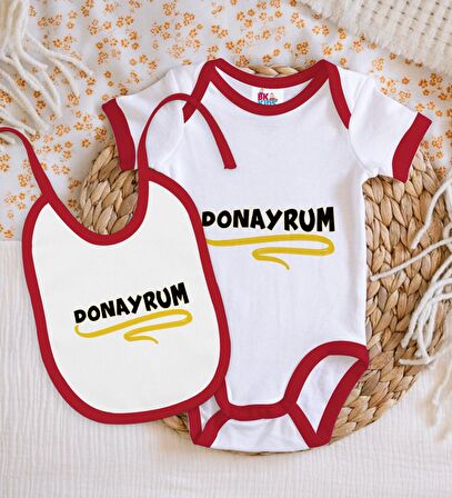 BK Kids Donayrum Tasarımlı Kırmızı Bebek Body Zıbın ve Mama Önlüğü Hediye Seti-1