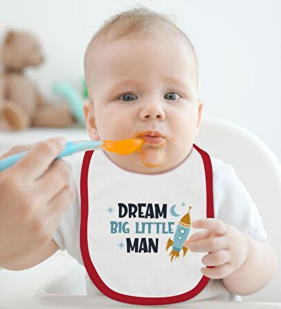 BK Kids Dream Big Little Man Tasarımlı Kırmızı Bebek Body Zıbın ve Mama Önlüğü Hediye Seti-1