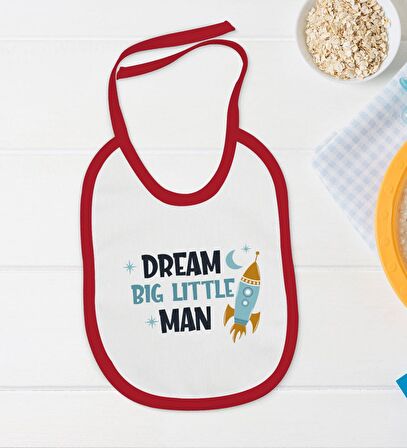 BK Kids Dream Big Little Man Tasarımlı Kırmızı Bebek Body Zıbın ve Mama Önlüğü Hediye Seti-1