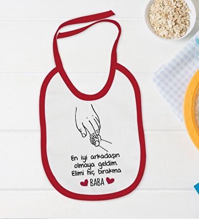 BK Kids En İyi Arkadaşın Olmaya Geldim Tasarımlı Kırmızı Bebek Body Zıbın ve Mama Önlüğü Hediye Seti-1