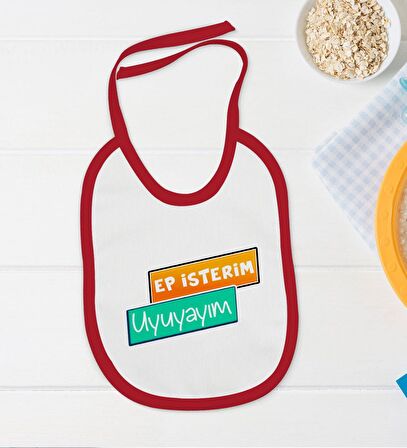 BK Kids Ep İsterim Tasarımlı Kırmızı Bebek Body Zıbın ve Mama Önlüğü Hediye Seti-3