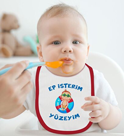 BK Kids Ep İsterim Tasarımlı Kırmızı Bebek Body Zıbın ve Mama Önlüğü Hediye Seti-4