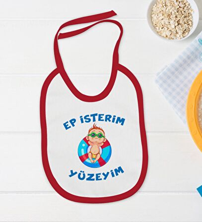 BK Kids Ep İsterim Tasarımlı Kırmızı Bebek Body Zıbın ve Mama Önlüğü Hediye Seti-4