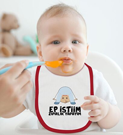 BK Kids Ep İstiim Zıpırlık Tasarımlı Kırmızı Bebek Body Zıbın ve Mama Önlüğü Hediye Seti-1