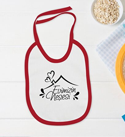 BK Kids Evimizin Neşesi Tasarımlı Kırmızı Bebek Body Zıbın ve Mama Önlüğü Hediye Seti-1
