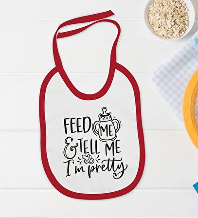 BK Kids I'm Pretty Tasarımlı Kırmızı Bebek Body Zıbın ve Mama Önlüğü Hediye Seti-1