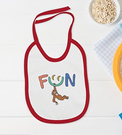 BK Kids Fun Tasarımlı Kırmızı Bebek Body Zıbın ve Mama Önlüğü Hediye Seti-1