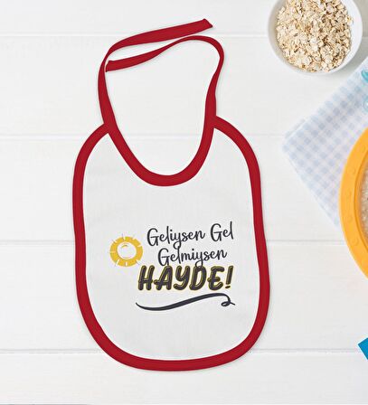 BK Kids Geliysen Gel Tasarımlı Kırmızı Bebek Body Zıbın ve Mama Önlüğü Hediye Seti-1