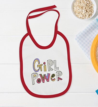 BK Kids Girl Power Tasarımlı Kırmızı Bebek Body Zıbın ve Mama Önlüğü Hediye Seti-1