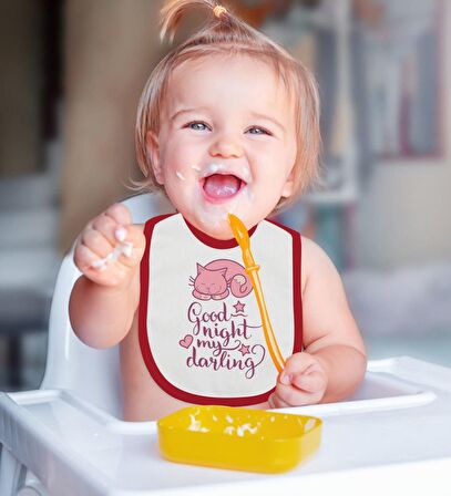 BK Kids Good Night My Darling Tasarımlı Kırmızı Bebek Body Zıbın ve Mama Önlüğü Hediye Seti-1