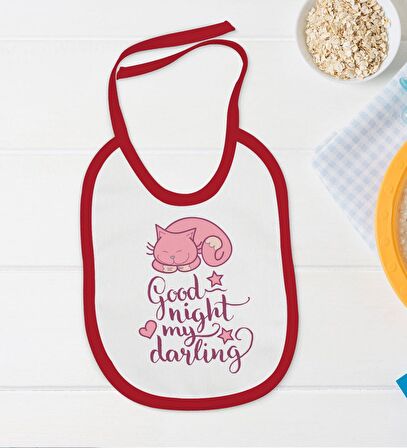 BK Kids Good Night My Darling Tasarımlı Kırmızı Bebek Body Zıbın ve Mama Önlüğü Hediye Seti-1