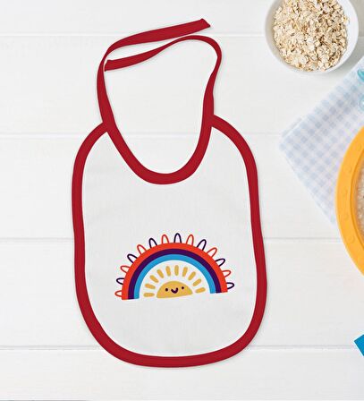 BK Kids Gökkuşağı Tasarımlı Kırmızı Bebek Body Zıbın ve Mama Önlüğü Hediye Seti-1