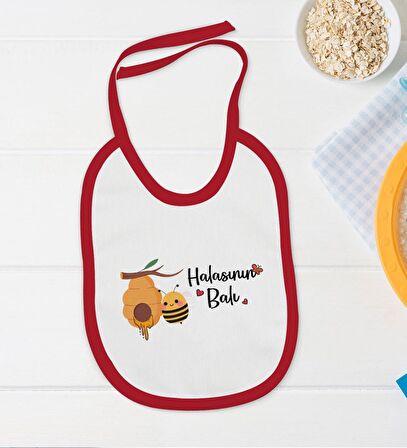 BK Kids Halasının Balı Tasarımlı Kırmızı Bebek Body Zıbın ve Mama Önlüğü Hediye Seti-1