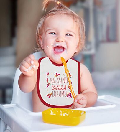BK Kids Halasının Ballı Lokumu Tasarımlı Kırmızı Bebek Body Zıbın ve Mama Önlüğü Hediye Seti-1
