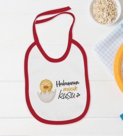 BK Kids Halasının Minik Kuşu Tasarımlı Kırmızı Bebek Body Zıbın ve Mama Önlüğü Hediye Seti-1