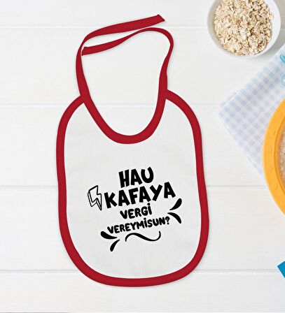 BK Kids Hau Kafaya Tasarımlı Kırmızı Bebek Body Zıbın ve Mama Önlüğü Hediye Seti-1