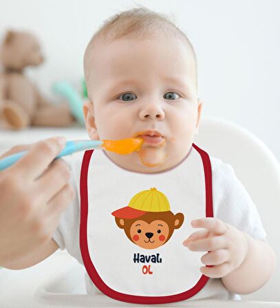 BK Kids Havalı Ol Tasarımlı Kırmızı Bebek Body Zıbın ve Mama Önlüğü Hediye Seti-1