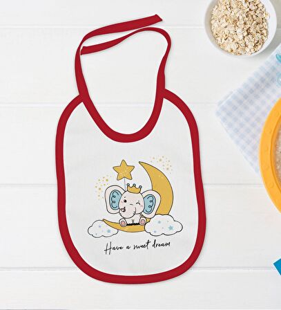 BK Kids Sweet Dream Tasarımlı Kırmızı Bebek Body Zıbın ve Mama Önlüğü Hediye Seti-1