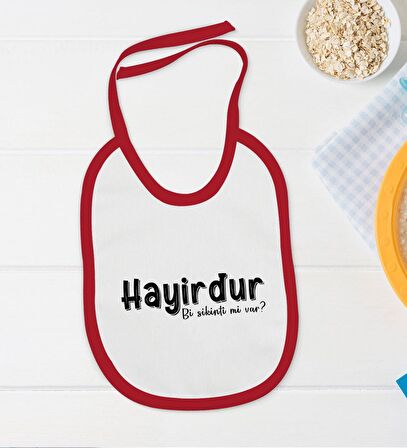 BK Kids Hayirdur Tasarımlı Kırmızı Bebek Body Zıbın ve Mama Önlüğü Hediye Seti-1