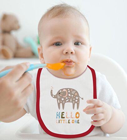 BK Kids Hello Little One Tasarımlı Kırmızı Bebek Body Zıbın ve Mama Önlüğü Hediye Seti-1