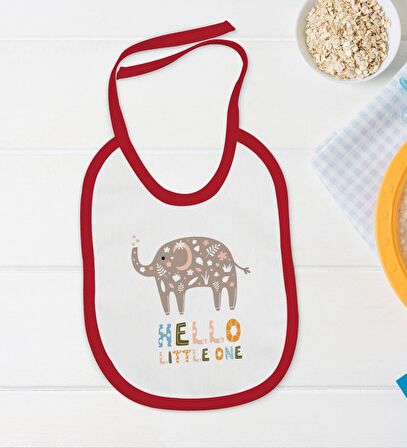 BK Kids Hello Little One Tasarımlı Kırmızı Bebek Body Zıbın ve Mama Önlüğü Hediye Seti-1