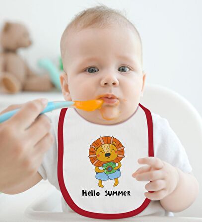 BK Kids Hello Summer Tasarımlı Kırmızı Bebek Body Zıbın ve Mama Önlüğü Hediye Seti-1