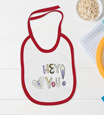 BK Kids Hey You Tasarımlı Kırmızı Bebek Body Zıbın ve Mama Önlüğü Hediye Seti-1