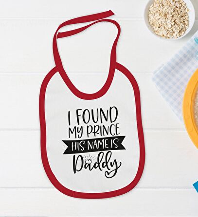 BK Kids His Name Is Daddy Tasarımlı Kırmızı Bebek Body Zıbın ve Mama Önlüğü Hediye Seti-1