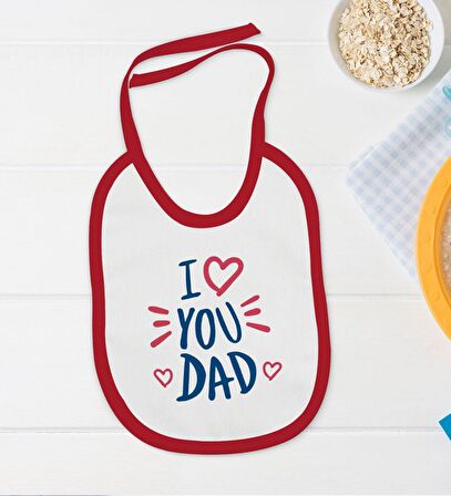 BK Kids I Love You Dad Tasarımlı Kırmızı Bebek Body Zıbın ve Mama Önlüğü Hediye Seti-2
